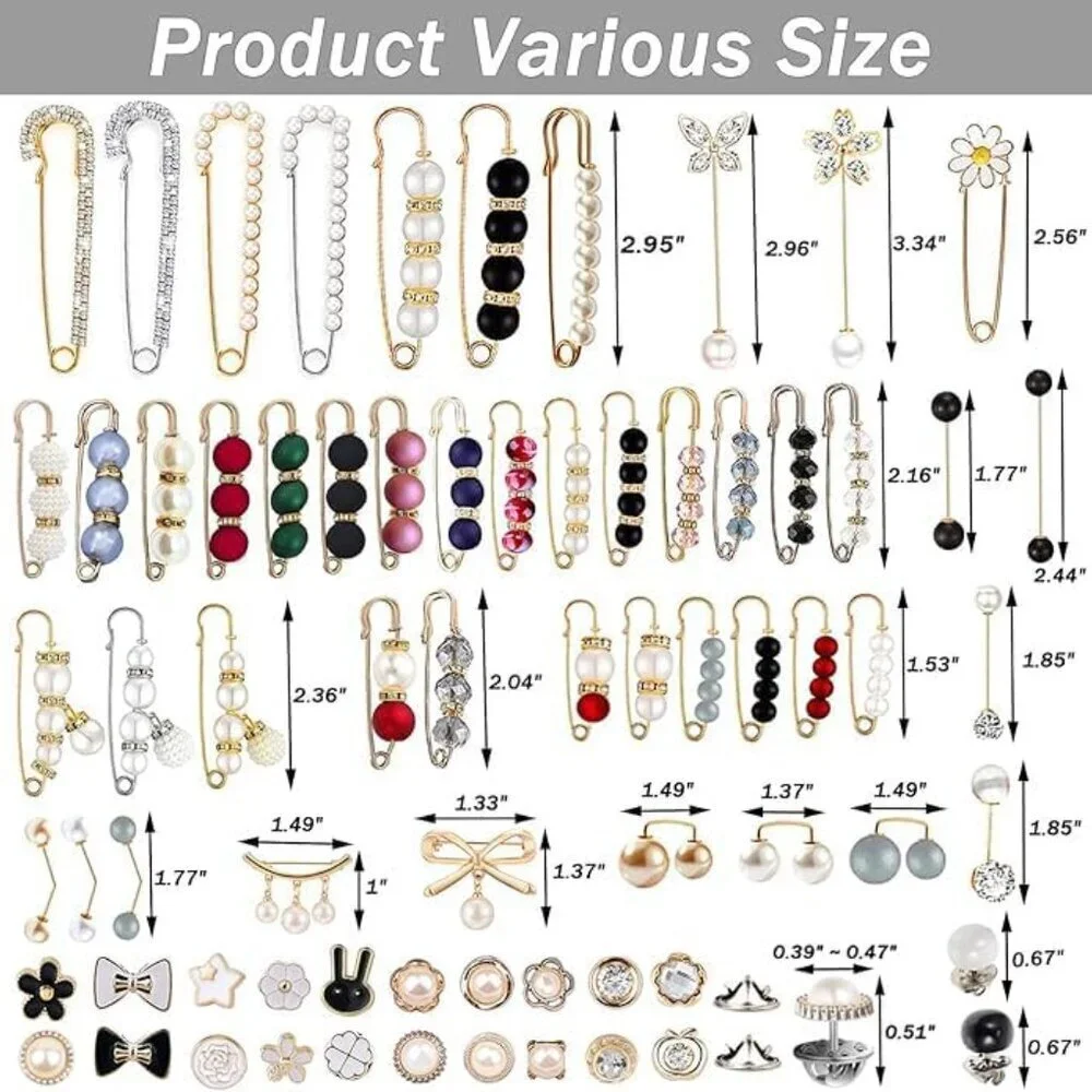 145 Pcs Brooch Pins with Faux Pearls for Women Clothing Accessories - Picture 6 of 7